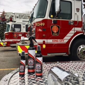 spray bottles in front of fire truck